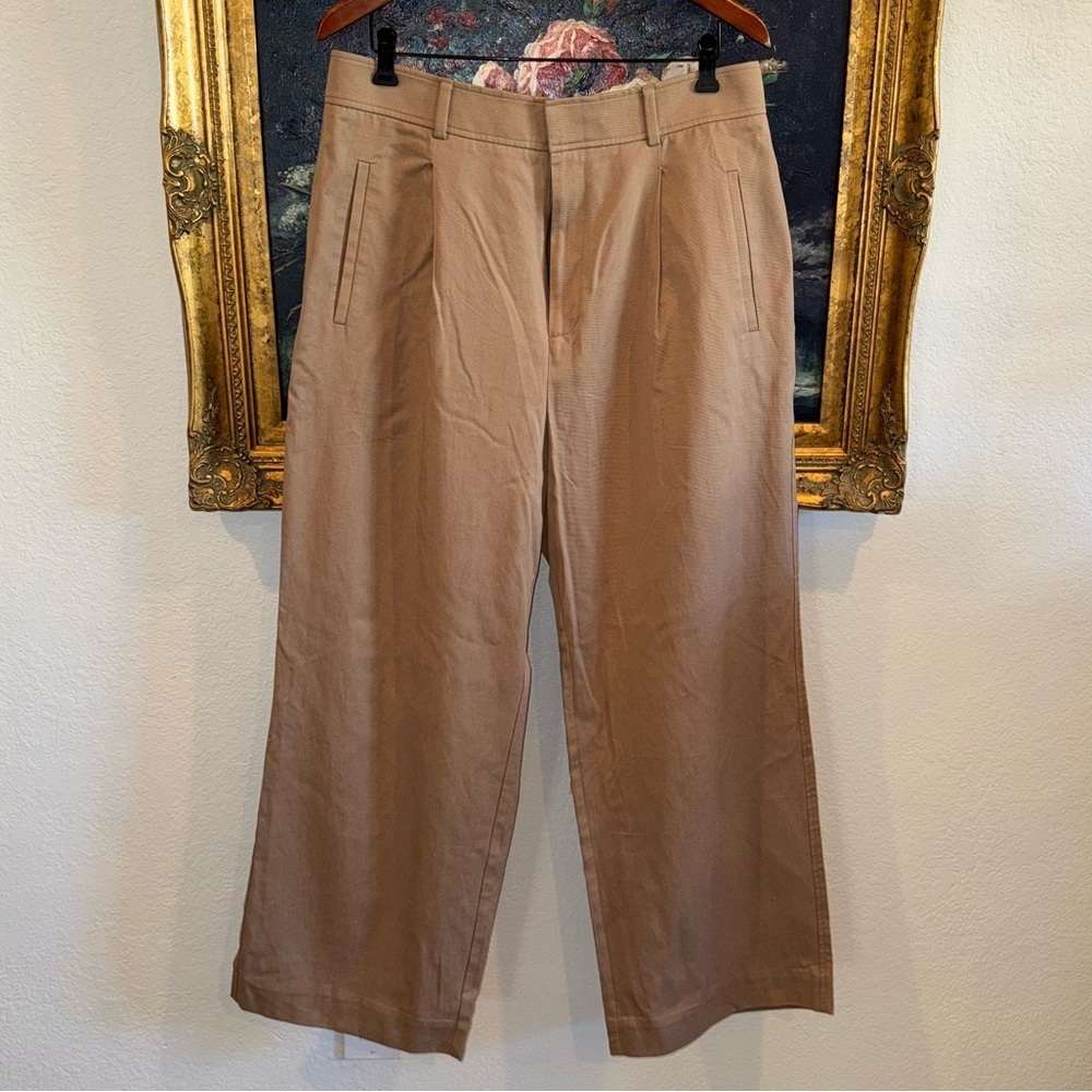 EVERLANE Tan High Waist Pleated Wide Leg 28” Trouser Pants Size 16 Short - Picture 2 of 7